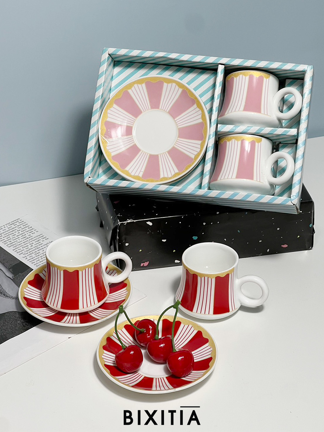 ชุดแก้วกาแฟเล็กลายทาง GG-103