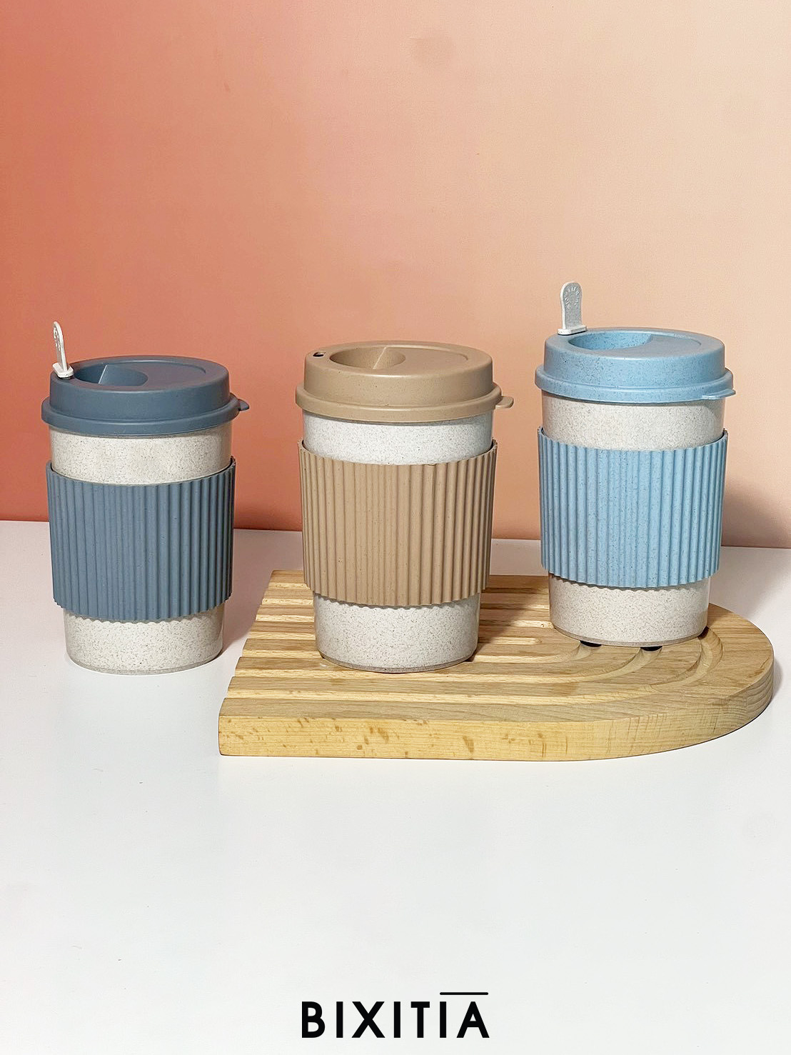 แก้วกาแฟฟางข้าวสาลี พร้อมฝาปิดและไม้คน GG-194