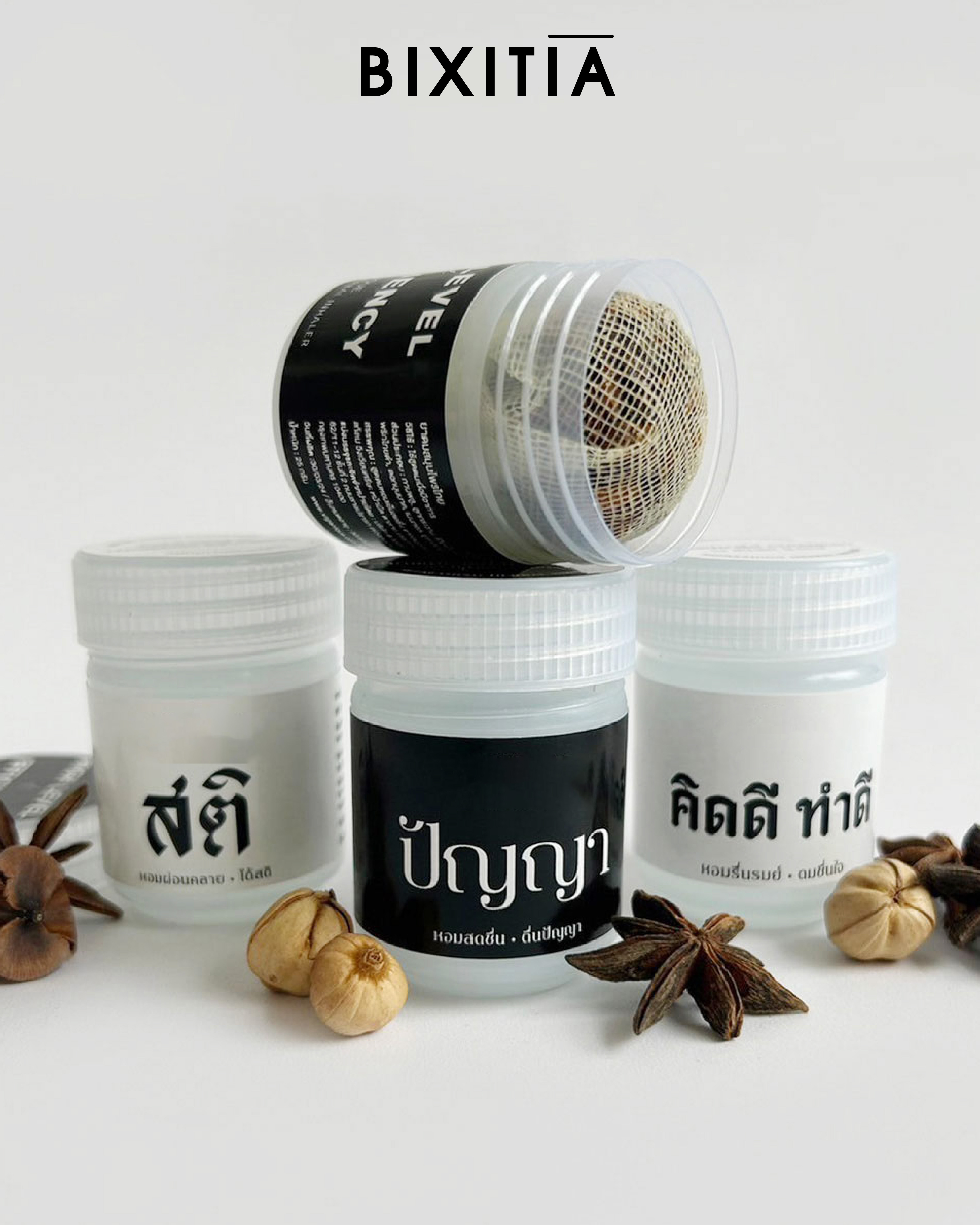 ยาดมสมุนไพรไทย THAI HERBAL INHALER ลายสติ    สีขาวขุ่น ขนาด 25 กรัม IH-139