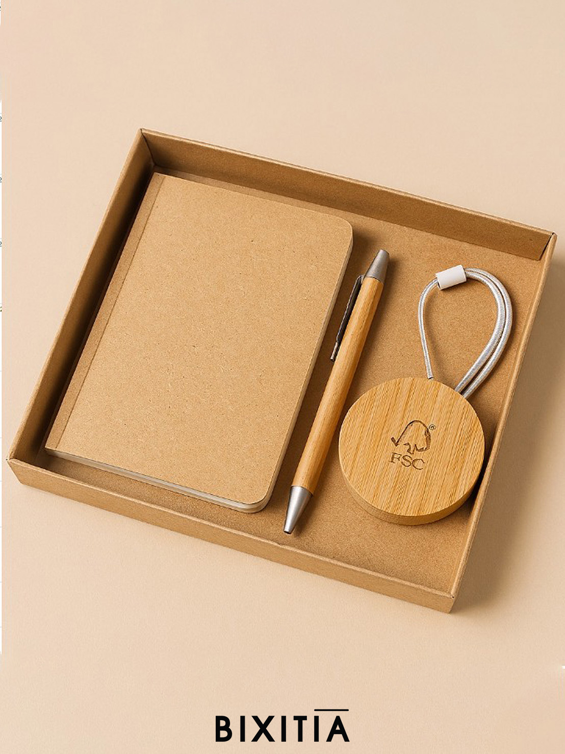 พรีเมี่ยมเซท ECO สายชาร์จไม้ 6in1 ปากกาลูกลื่นด้ามไม้ สมุดโน้ตเย็บกี่