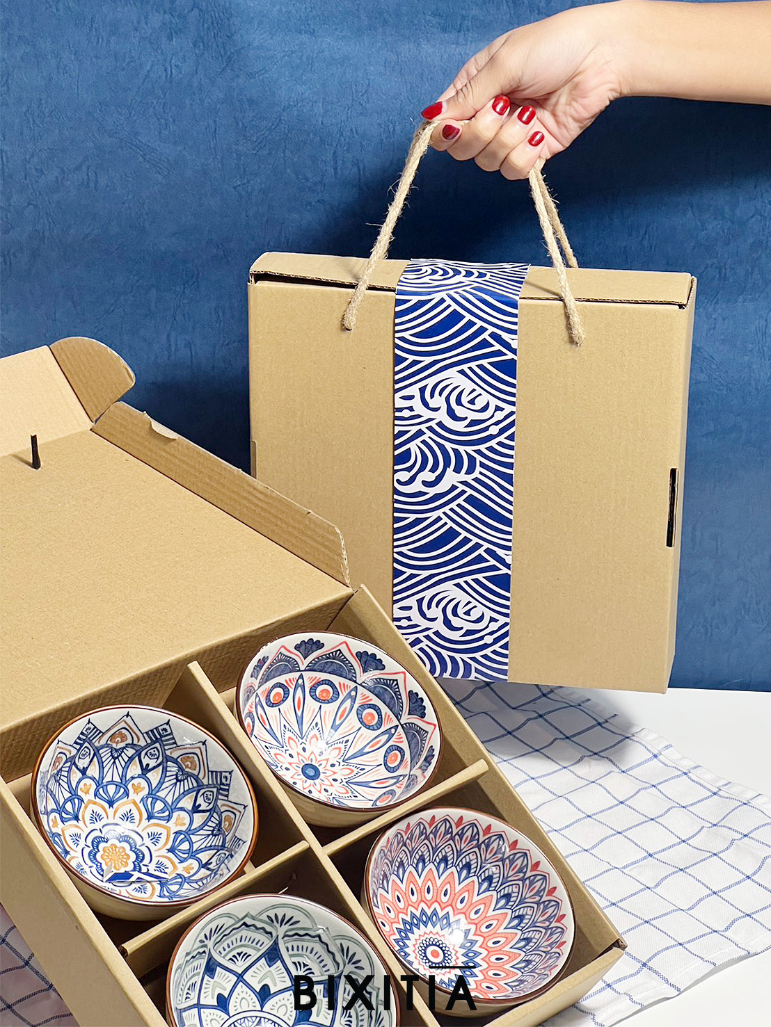 ชุดชามญี่ปุ่น พร้อมกล่องน้ำตาล 4 ถ้วย GB-134