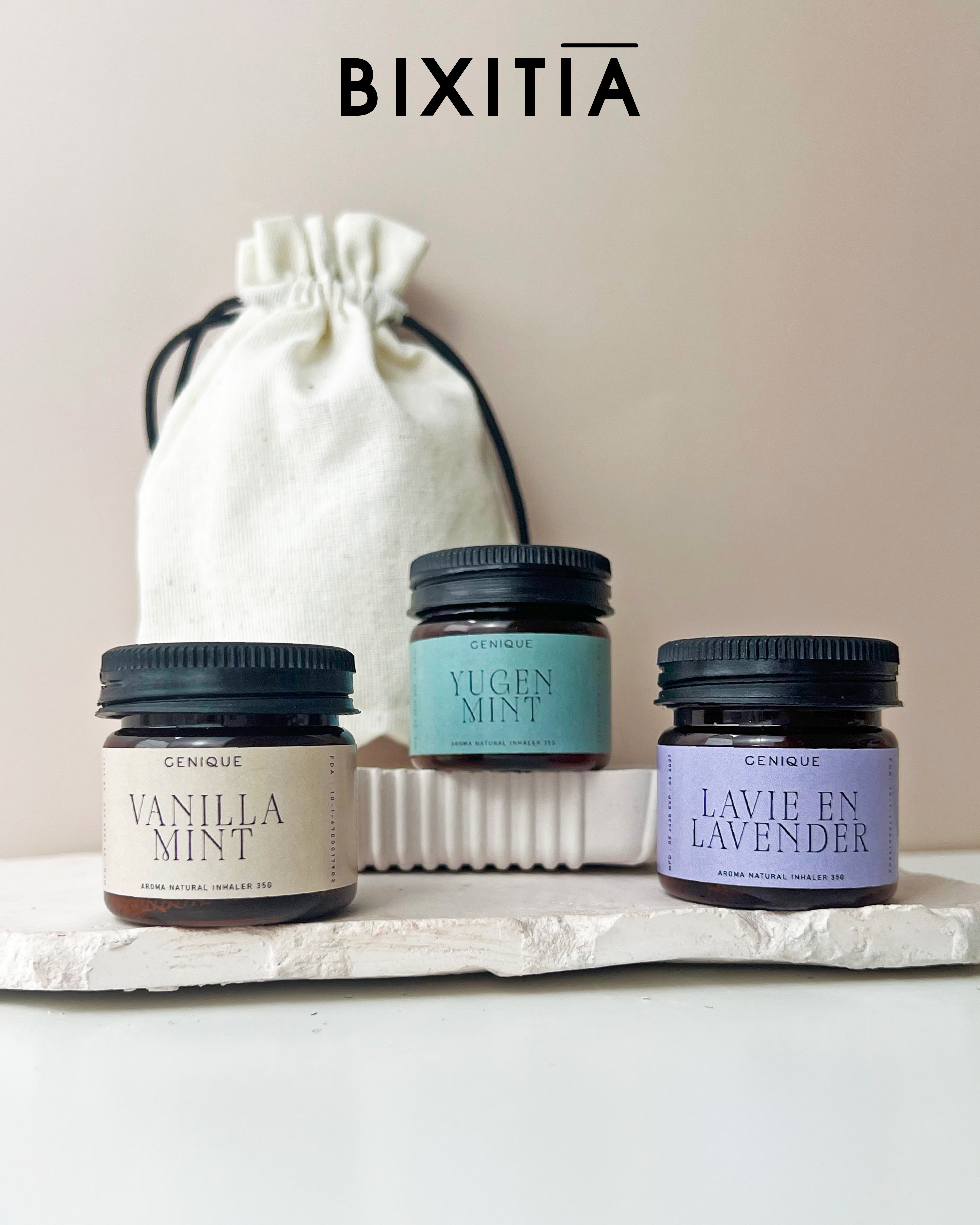 พรีเมี่ยมเซท Giftset Happy Heal ยาดมขวดสีชา 3 ขวด ในถุงผ้า
