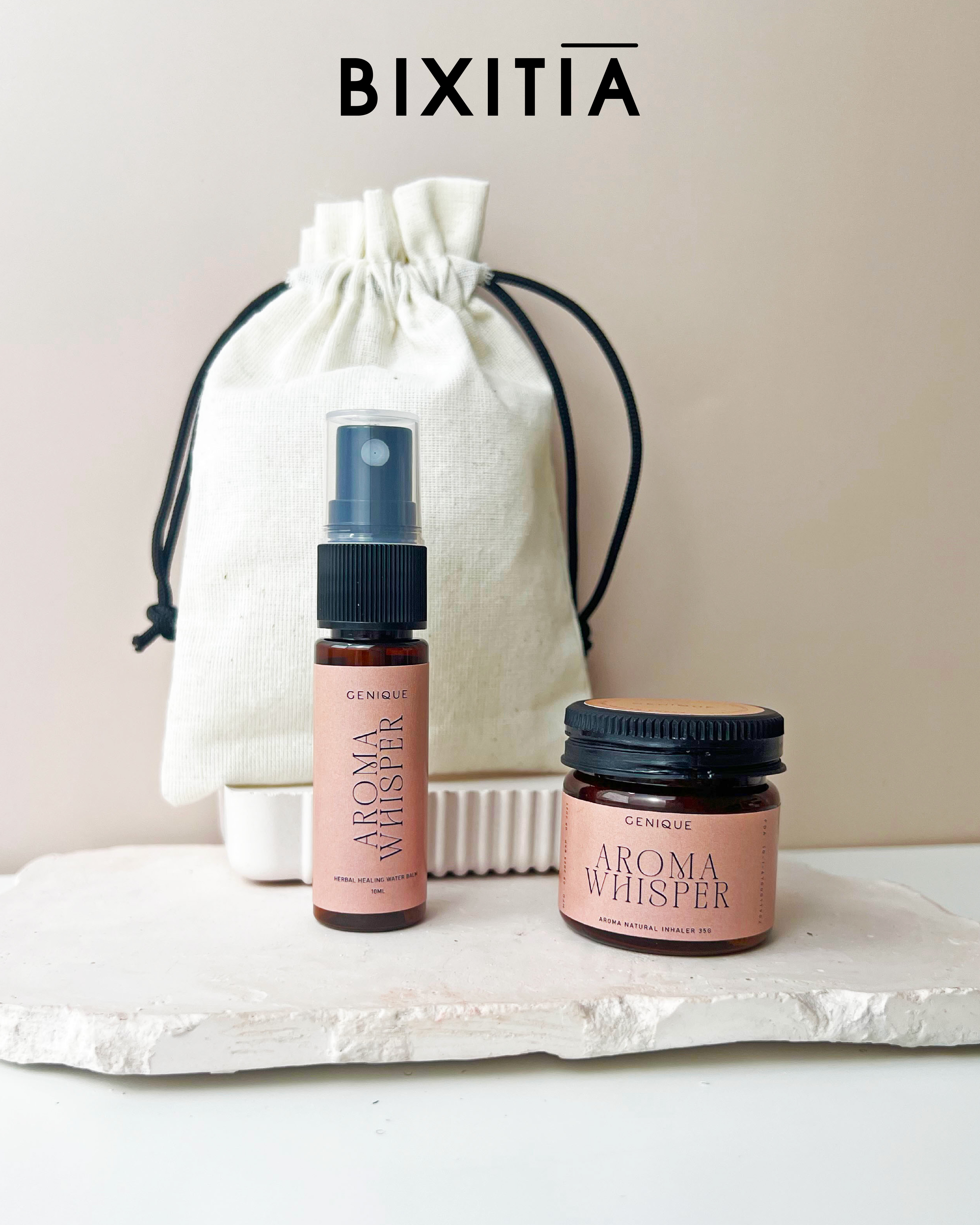 พรีเมี่ยมเซท Giftset Happy ยาดมขวดสีชา + Room Spray ในถุงผ้า