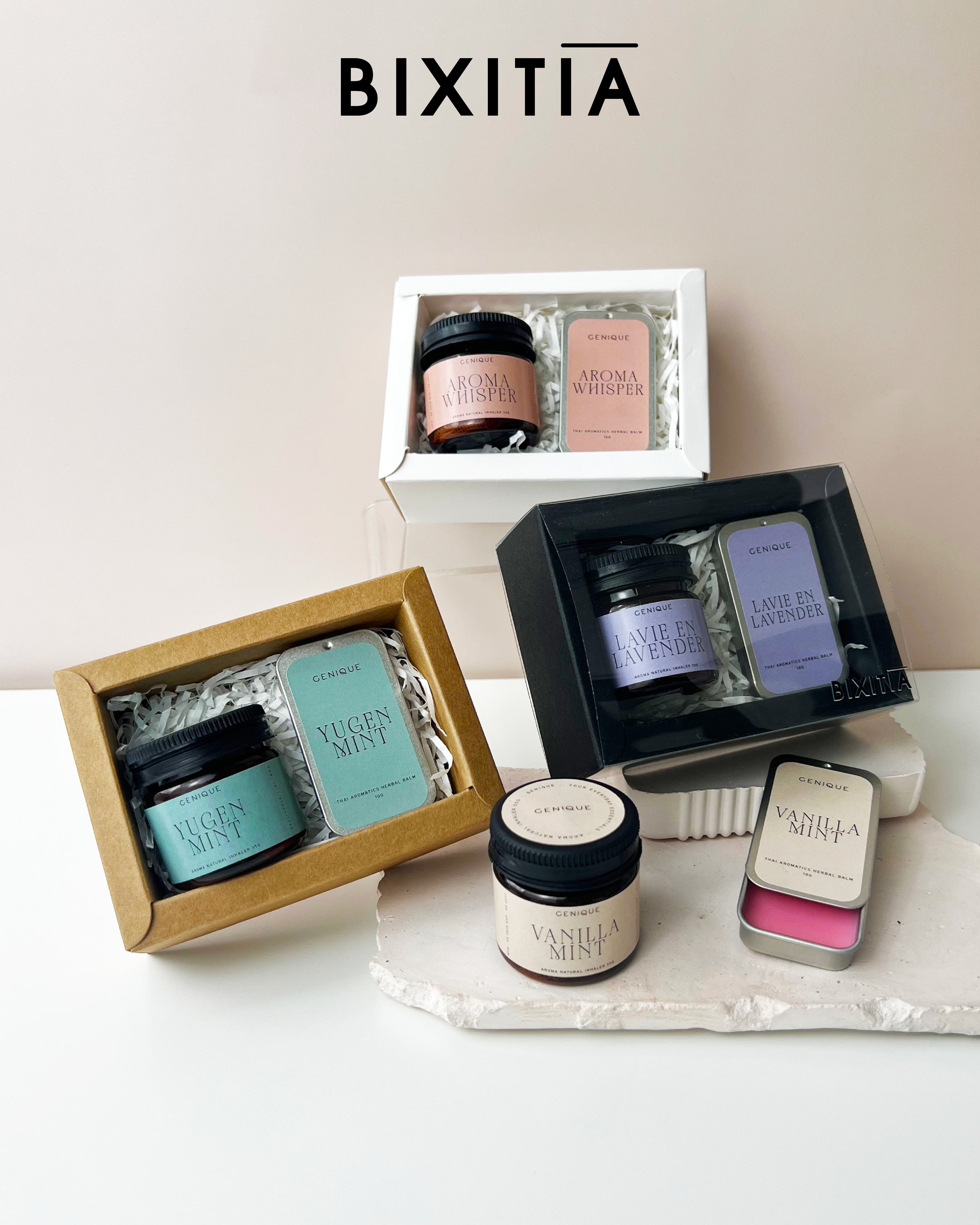Premium set ยาดมกระปุกสีชา บาล์ม พร้อมกล่อง PH-006