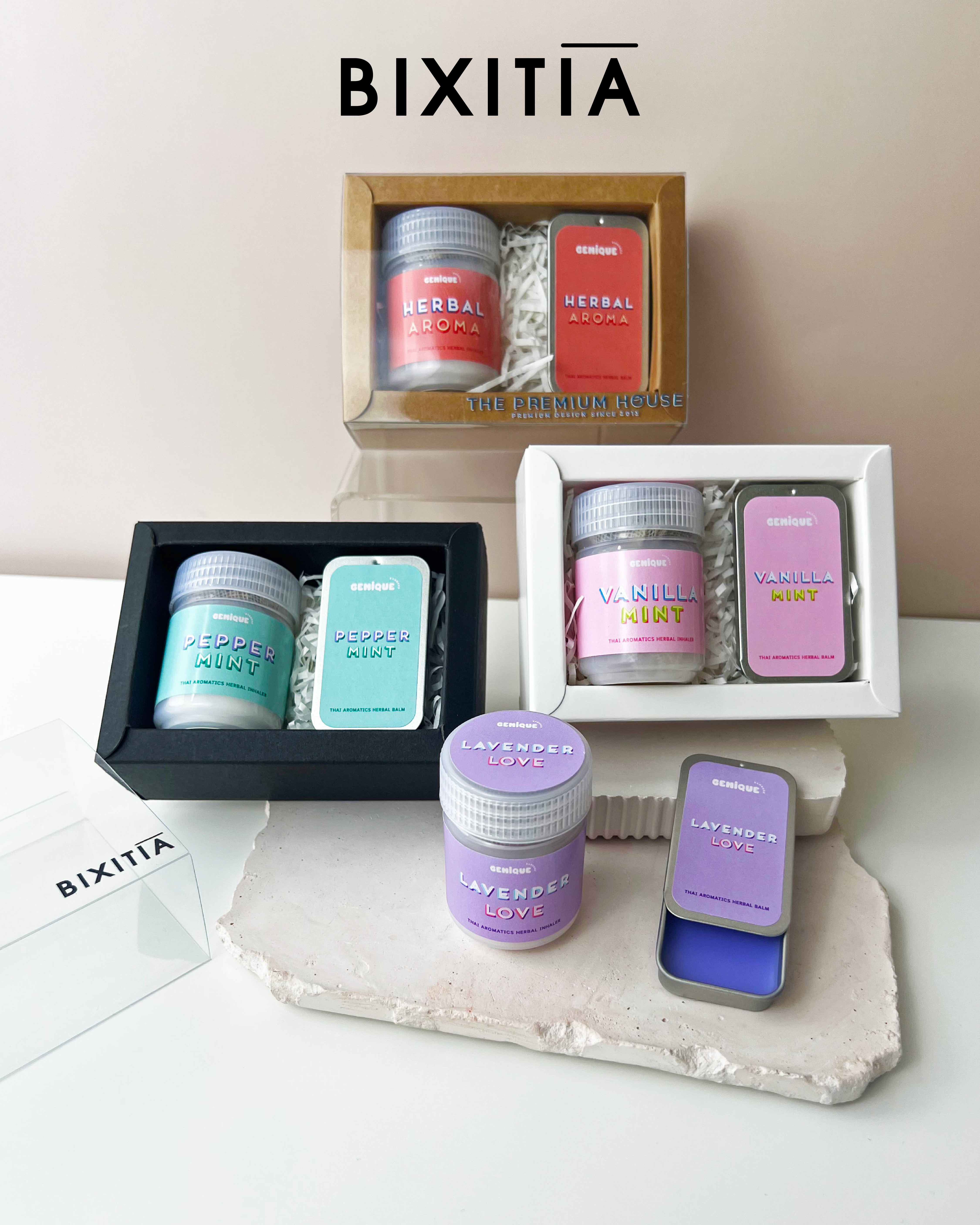 พรีเมี่ยมเซท Giftset Happy Heal ยาดมขวดขาวขุ่น + Herbal balm