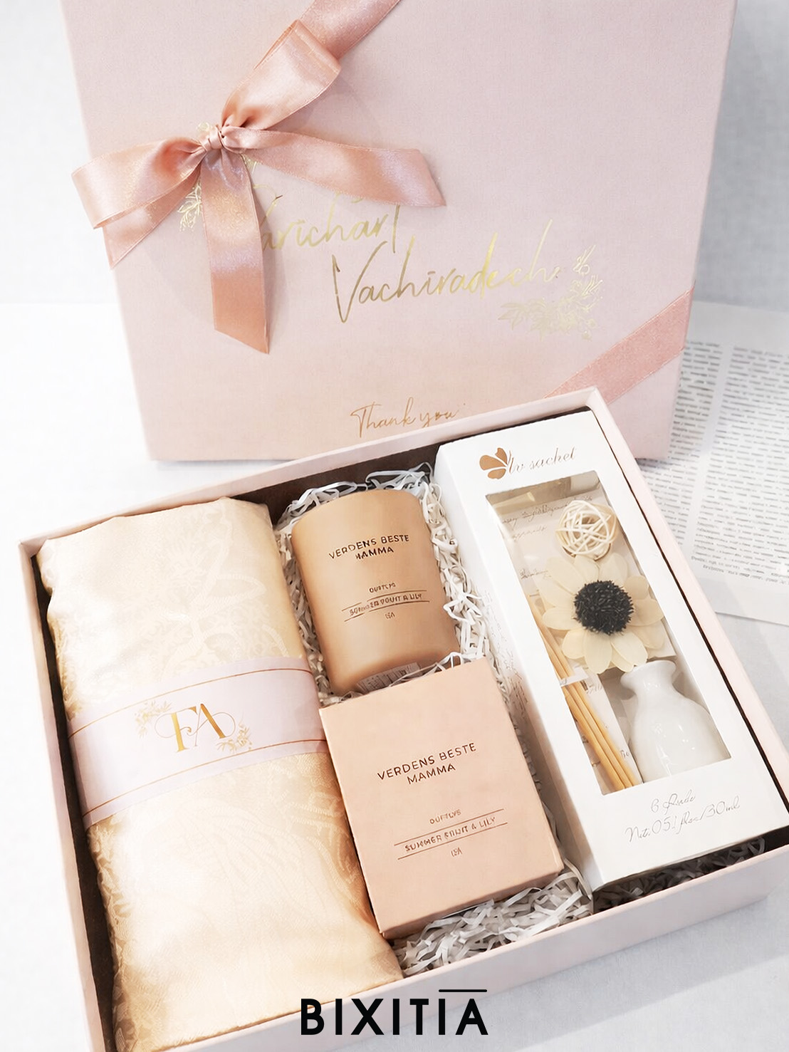 Premium set ผ้าแพร เทียนหอม Diffuser พร้อมกล่อง PM-076