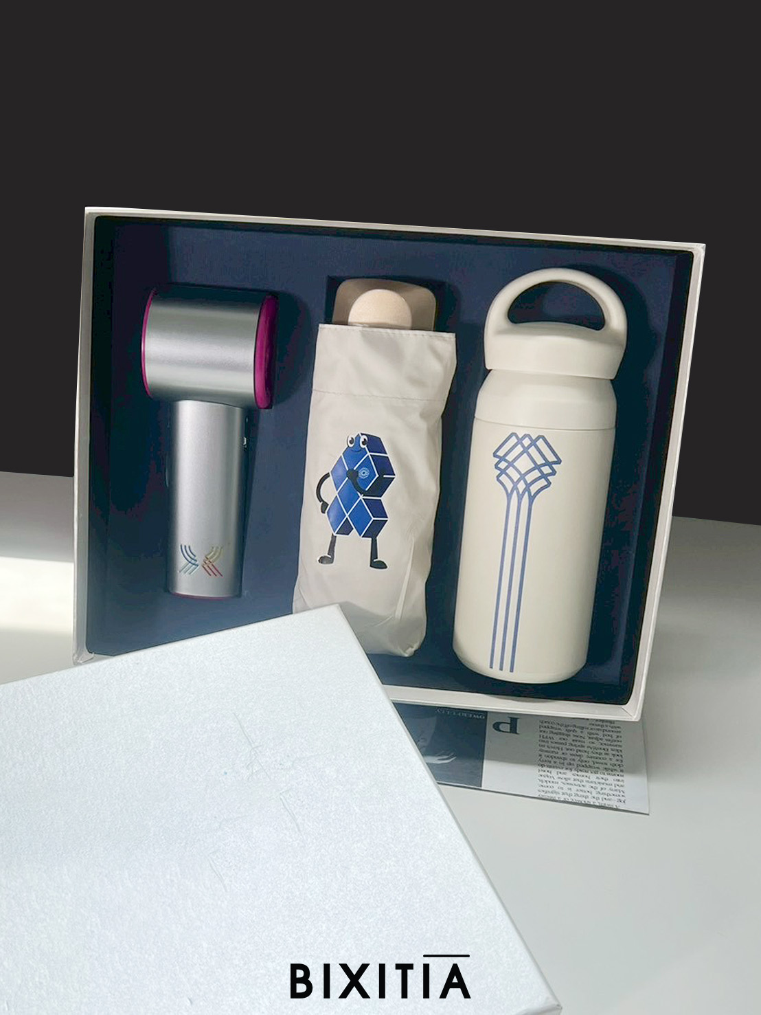 Premium set Turbofan ร่มกัน UV กระบอกน้ำเก็บอุณหภูมิ มีหูหิ้ว พร้อมกล่อง PM-062