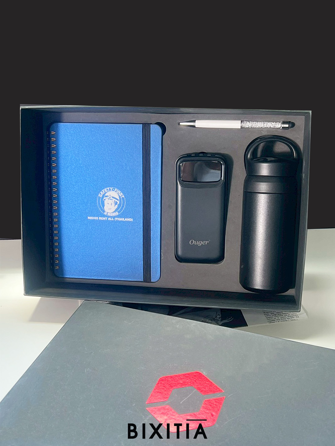 Premium set กระบอกน้ำเก็บอุณหภูมิ มีหูหิ้ว สมุดโน้ต ปากกา Powerbank พร้อมกล่อง PM-075