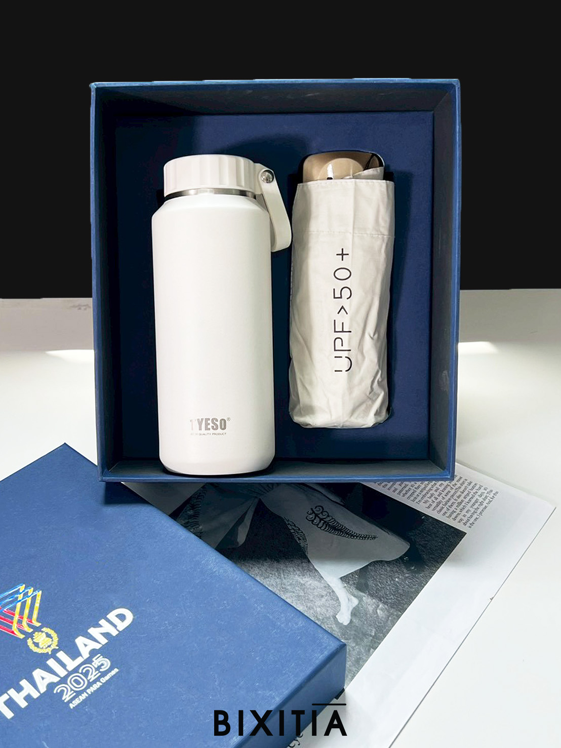 Premium set กระบอกน้ำเก็บอุณหภูมิ Tyeso ร่มกัน UV พร้อมกล่อง PM-054