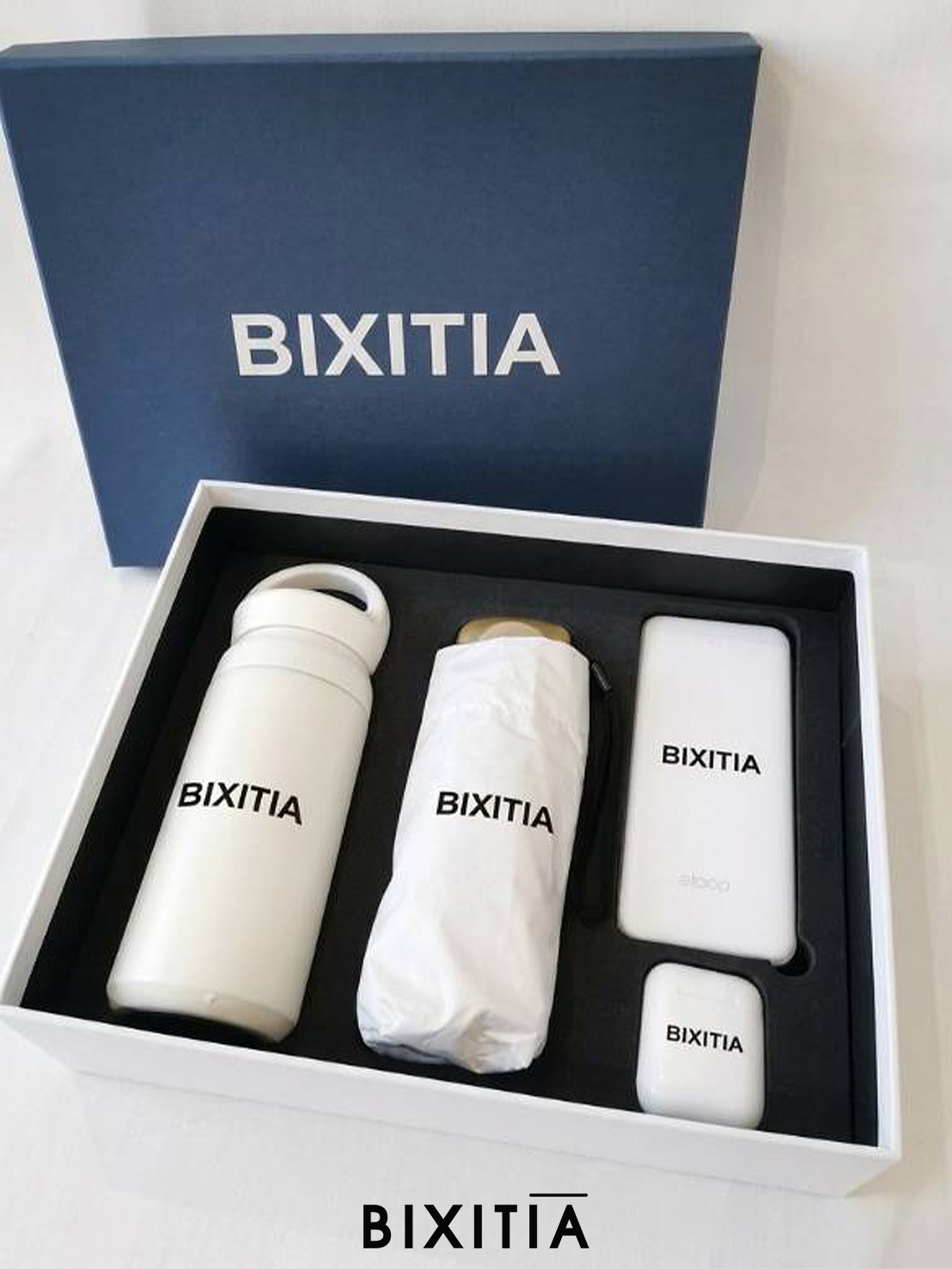 Premium set กระบอกน้ำเก็บอุณหภูมิมีหูหิ้ว ร่มกัน UV หูฟังบลูทูธ Powerbank พร้อมกล่อง PM-077
